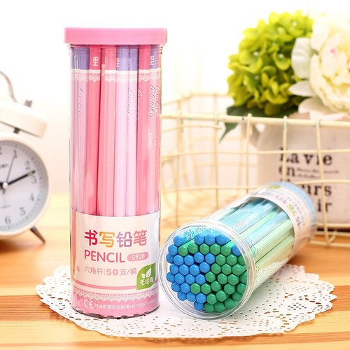 Deli Stationery S928 Color HB/2B Pencil Student Pencil Cartoon Log Pencil 50 Pack Children's Pencil