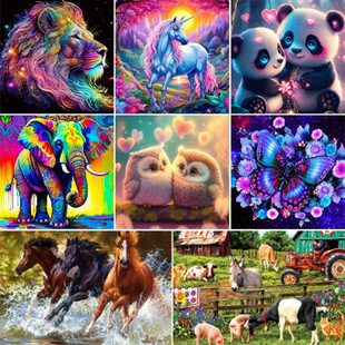 Cross-Border Popular 5D Diamond Painting Animal Series Full Diamond DIY Round Diamond Square Diamond Hanging Painting Sticker Diamond Painting Living Room Source Factory