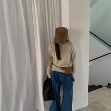 玟森online 韩系不规则领口套头毛衣女装慵懒风狐狸绒羊毛衫8893