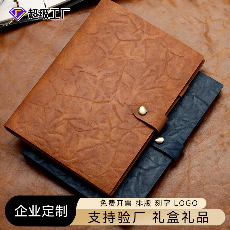 Genuine leather loose-leaf A5 notebook with custom logo, business office notebook, vintage leather cover notebook Genuine leather loose-leaf A5 notebook with custom logo, business office notebook, vintage leather cover notebook