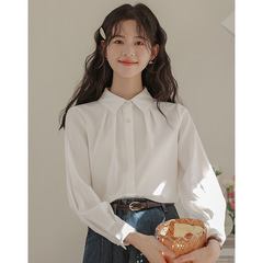 正式场合面试白色正肩衬衫女长袖职业装内搭气质衬衣褶皱上衣包邮