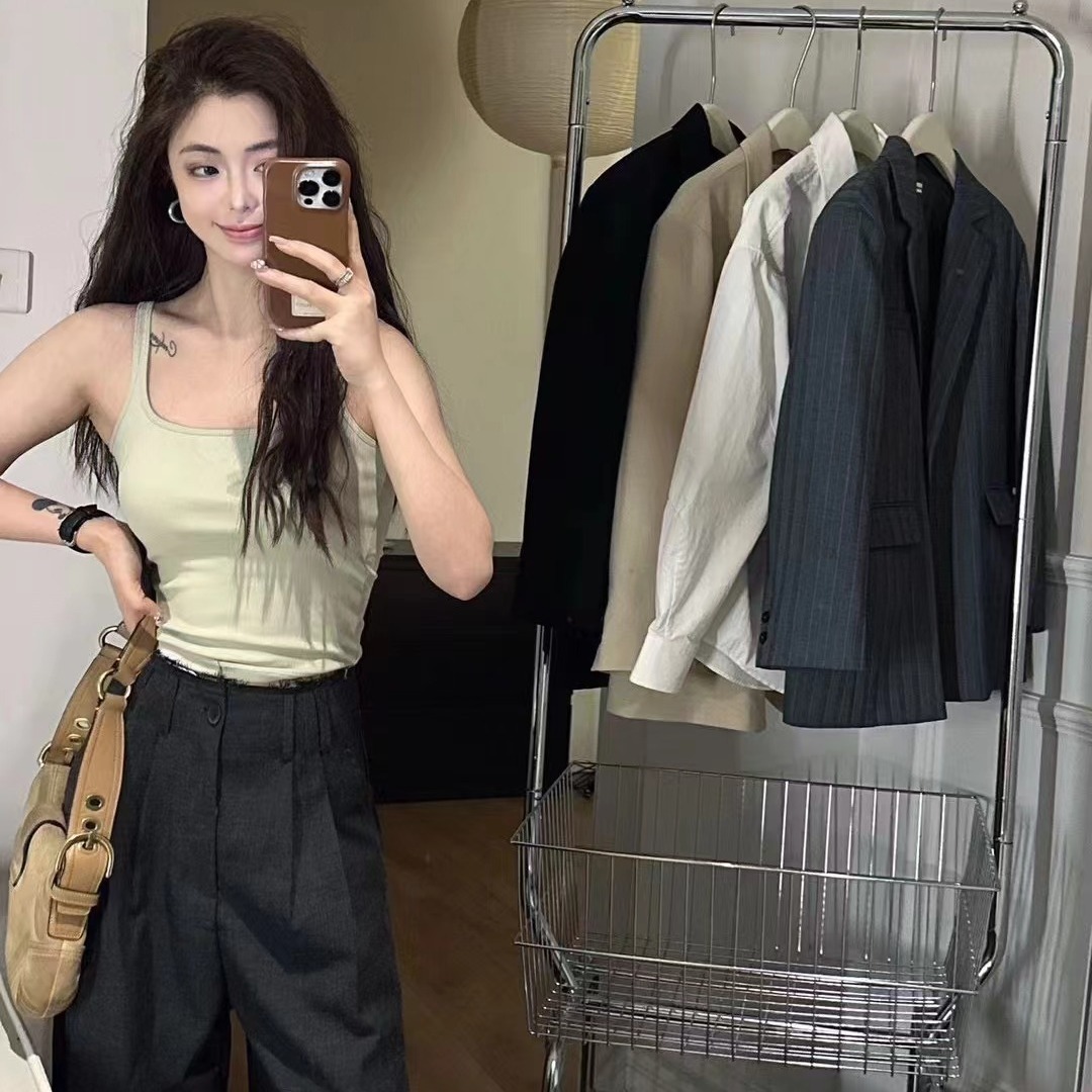 韩社螺纹一体杯吊带背心内衣女初春修身内搭外穿显瘦百搭打底上衣