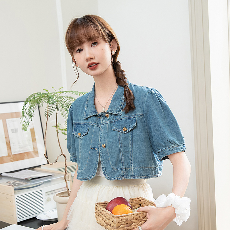 Real shot short Denim coat women's 2025 summer new short sleeve thin small washed vintage short sleeve jacket
