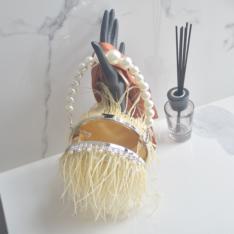 Damen Abendtasche Mit Straußenfedern Und Perlen Elegant_voghion.com