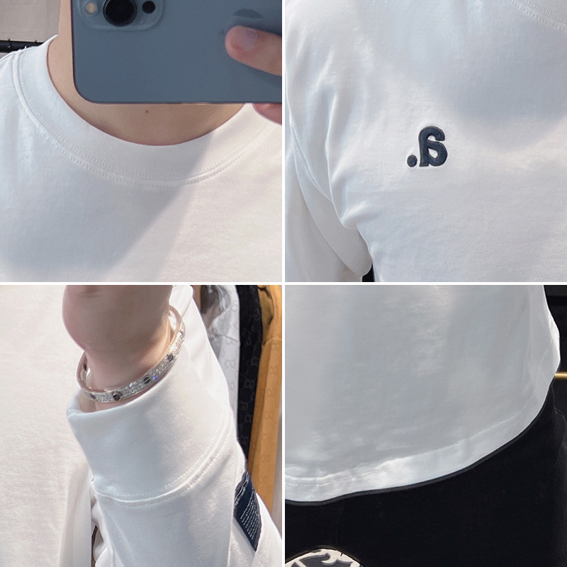 Autumn pure cotton long sleeved t-shirt with simple casual letter printing 2023 new top men's fashion label_voghion.com