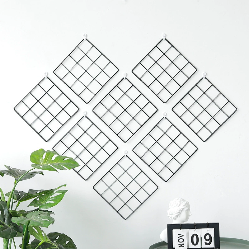 Фотопанель на стену в виде решетки, Nordic Iron Mesh 20×20 см, декоративная клип-система для фото (черный/бежевый)