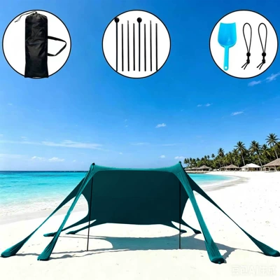 Outdoor Beach Tent Lycra Canopy Avtomobil yan çətirləri - 8-feet-malachite-green-2-iron-rods-300300200cm-lycra-canopy-tent
