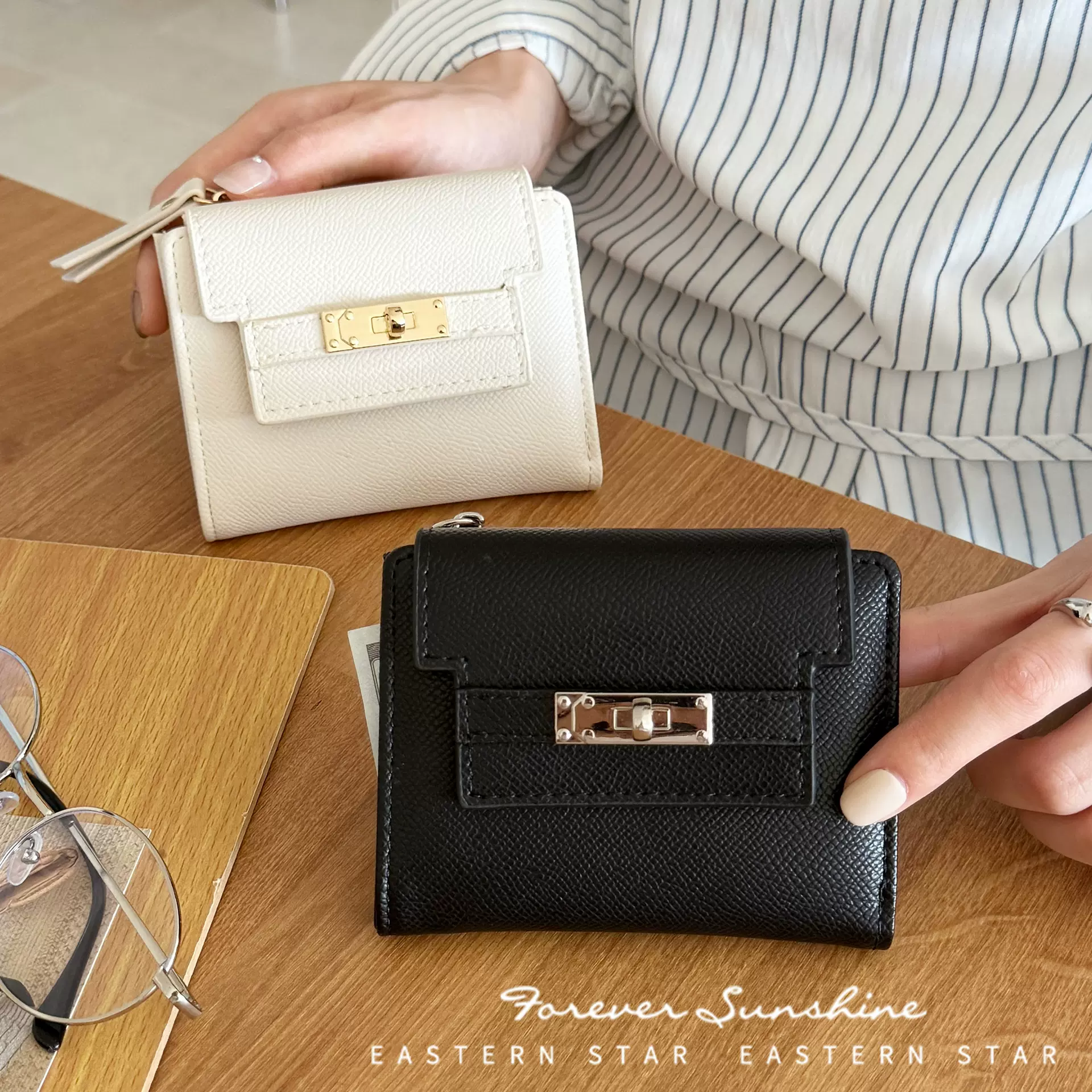 小红书热卖银扣！跨境女士新款小巧零钱包多卡位高级感两折钱包