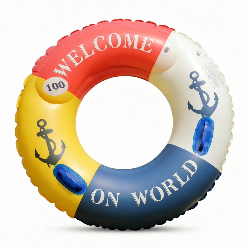 Transfronterizos ampliados con mango de barco de anclaje arco iris anillo de natación para adultos anillo de natación infláble arco iris de gran tamaño para hombres y mujeres