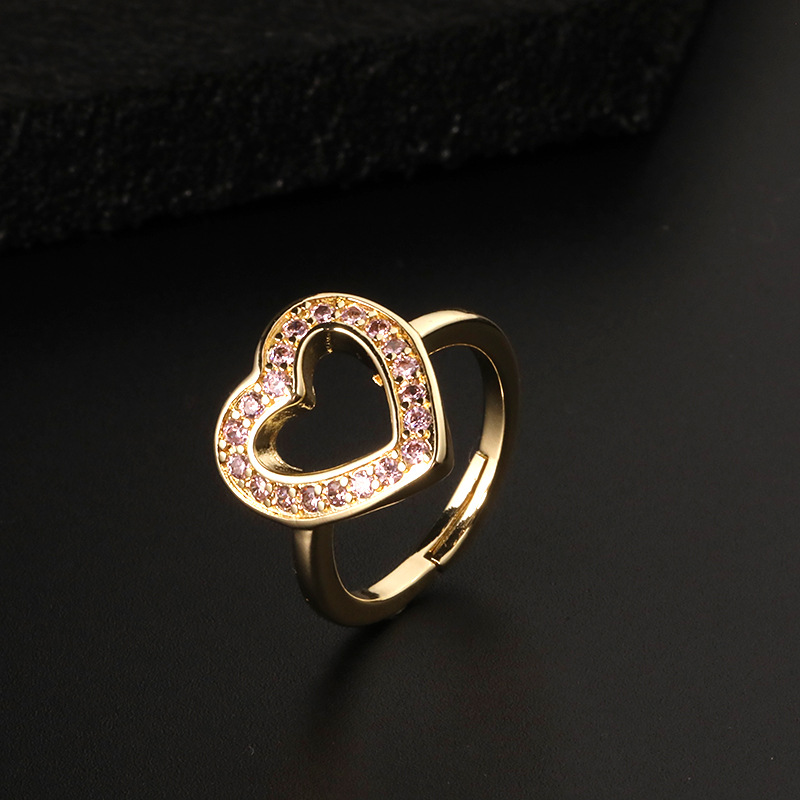 Simple Style Heart Shape Copper Inlay Zircon Open Ring 1 Piece