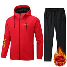 冬情侣连帽运动套装加绒加厚保暖运动服户外体训国服学生班服印制