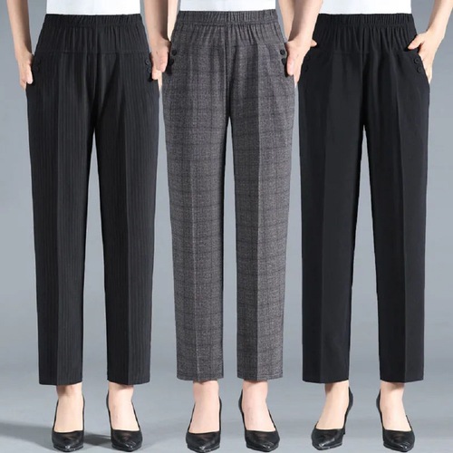 Spring and autumn large size mom pants, middle-aged and elderly women's pants, grandma's elastic high-waist, high-elastic straight-leg casual mother-in-law pants