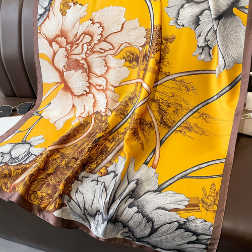  New Style Silk Scarf Green Lijing Satin Sunscreen Scarf Beach Scarf Simulated Silk Long Shawl on behalf of