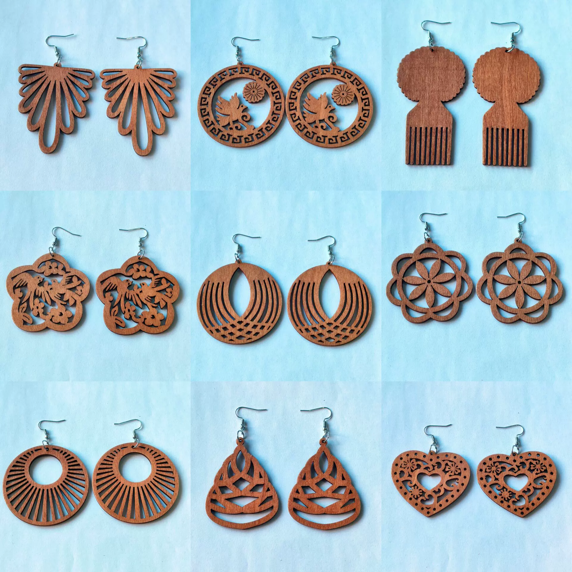 夸张非洲图案几何菱形木质耳环咖啡色木头耳饰耳坠耳饰品波西米亚