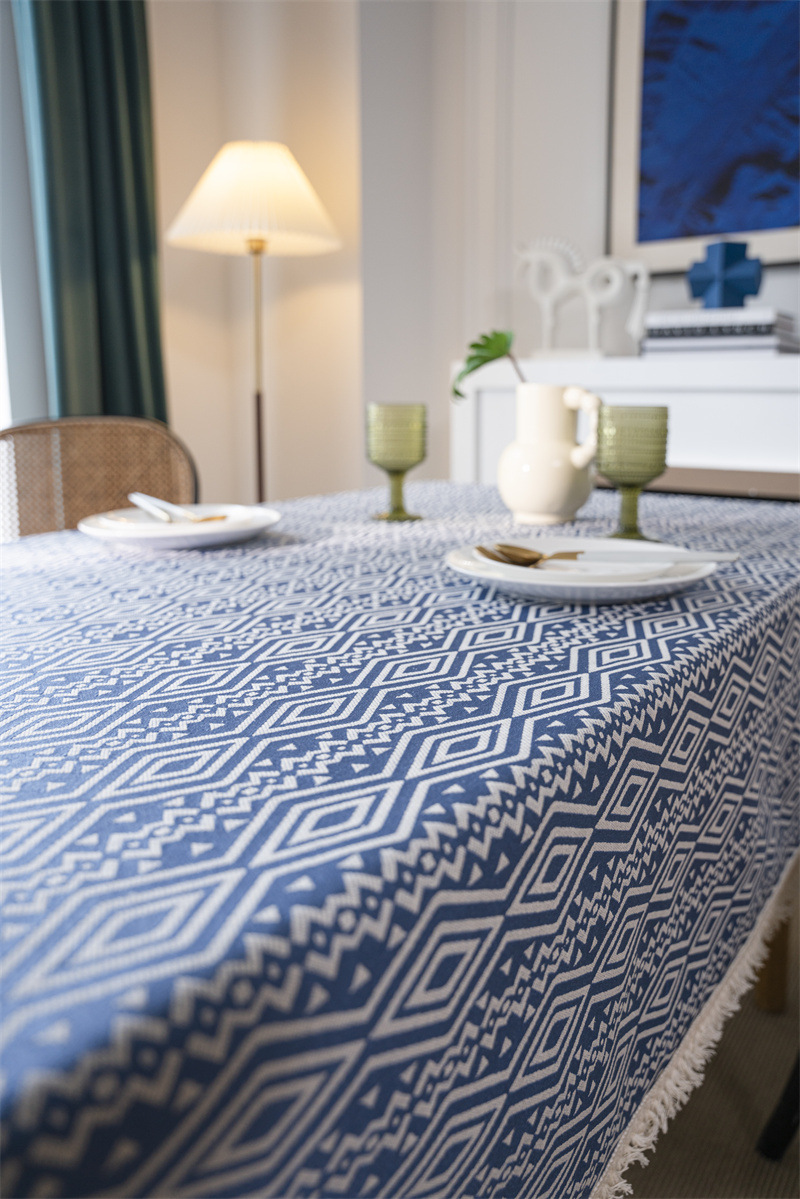 Nappe géométrique américaine INS, motif losanges ethnique, jacquard 100 % polyester avec pompons, rectangulaire_voghion.com