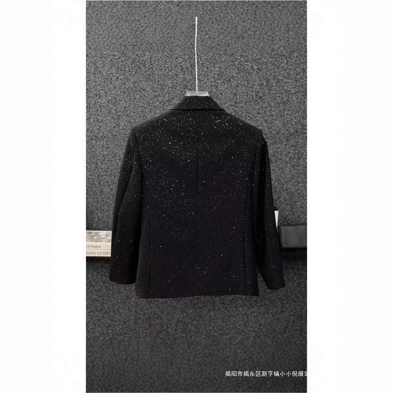 Black Gypsophila Suit for Men, High-End, Loose and Handsome Hairstylist Shoulder Pad Suit Jacket for Men, Fashionable Spring & Fall