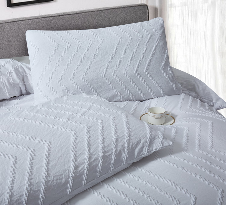 简约素色剪花波浪款三件套亚马逊美国尺寸跨境家纺三件套