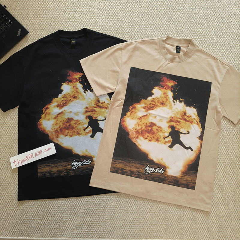 TKPA美式潮牌T恤男裝高街個性火焰印花重磅休閒純棉短袖t恤男跨境