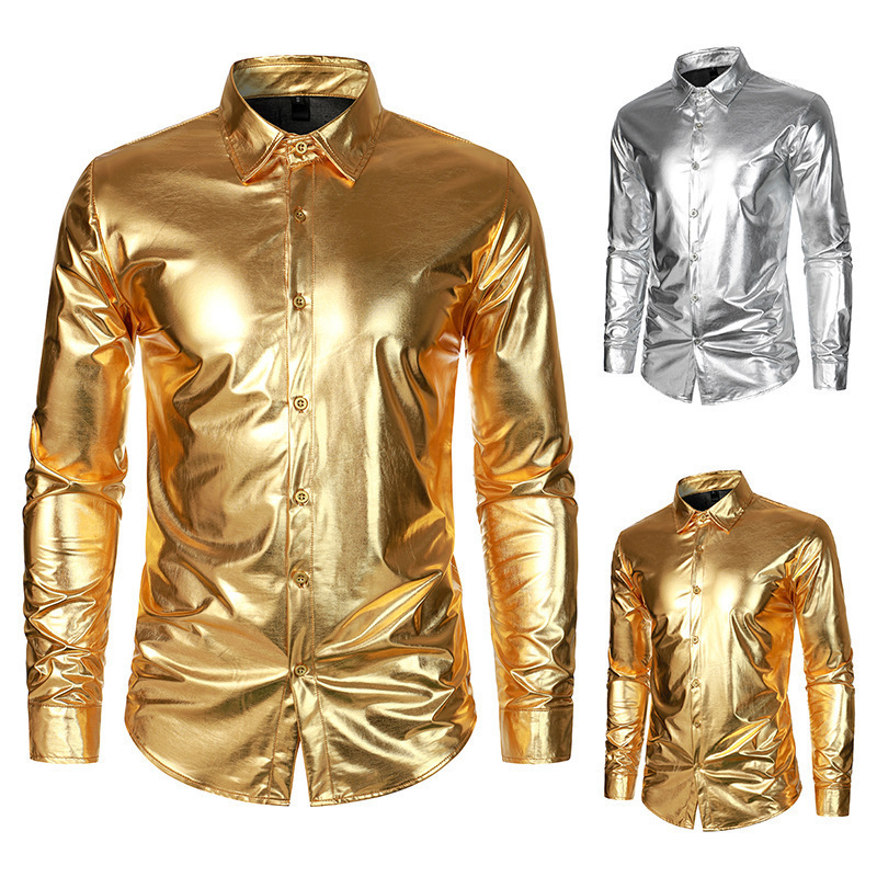 2025 Amazon Men's Shiny Nightclub Long Sleeve Shirt C28 2025 Amazon Men's Shiny Nightclub Long Sleeve Shirt C28