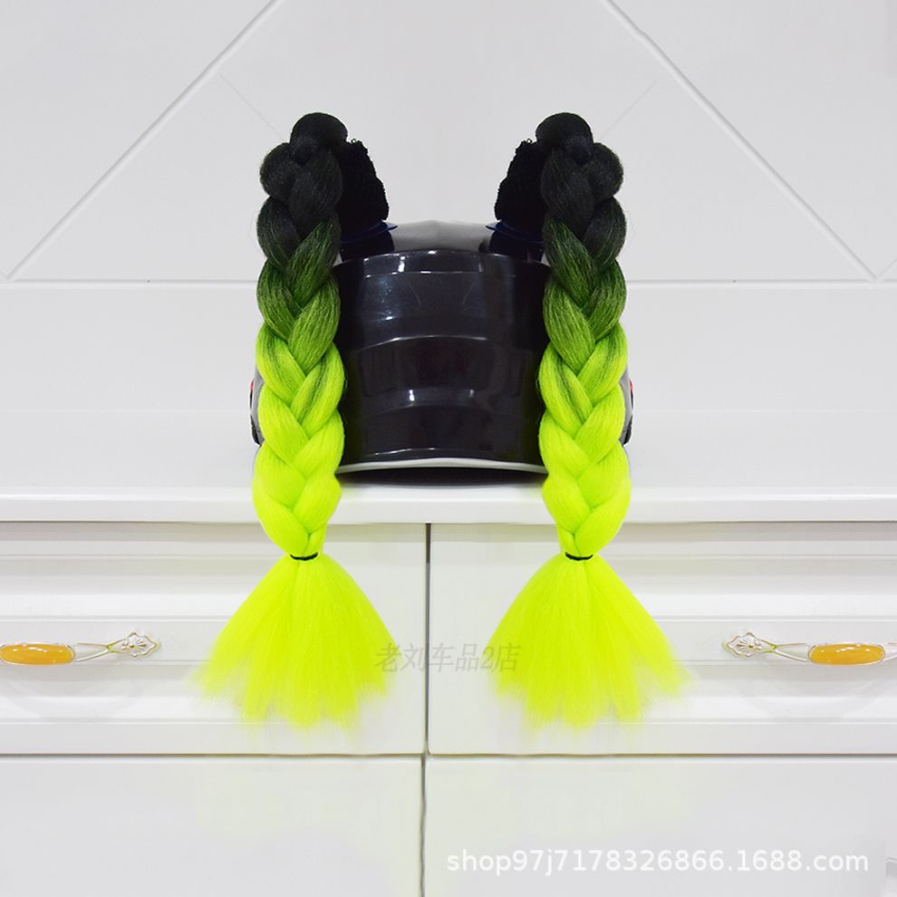 Rider Motorcycle Decoration | Motuoche Auto Parts and Accessories - black-yellow-and-green-short-braids-pair