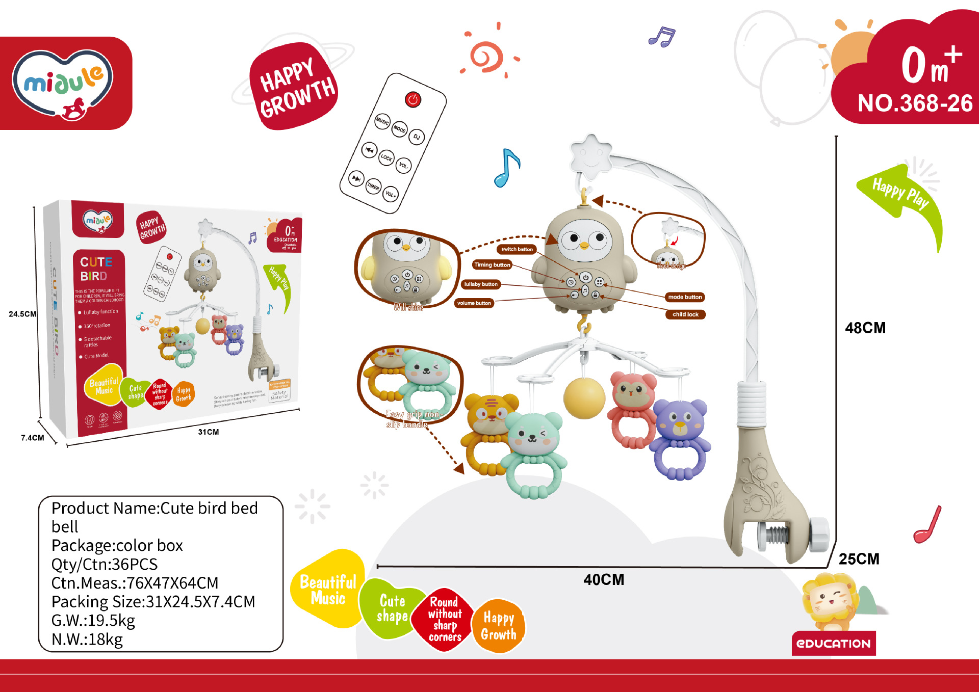 Música infantil transfronteriza sonajero giratorio campana de cama de bebé recién nacido 0-12 meses educación temprana juguete de música ligera