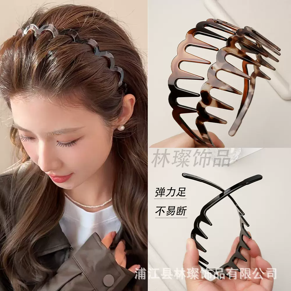 新款高级感头箍增高颅顶显脸小法式复古大波浪防滑带齿发箍女外出