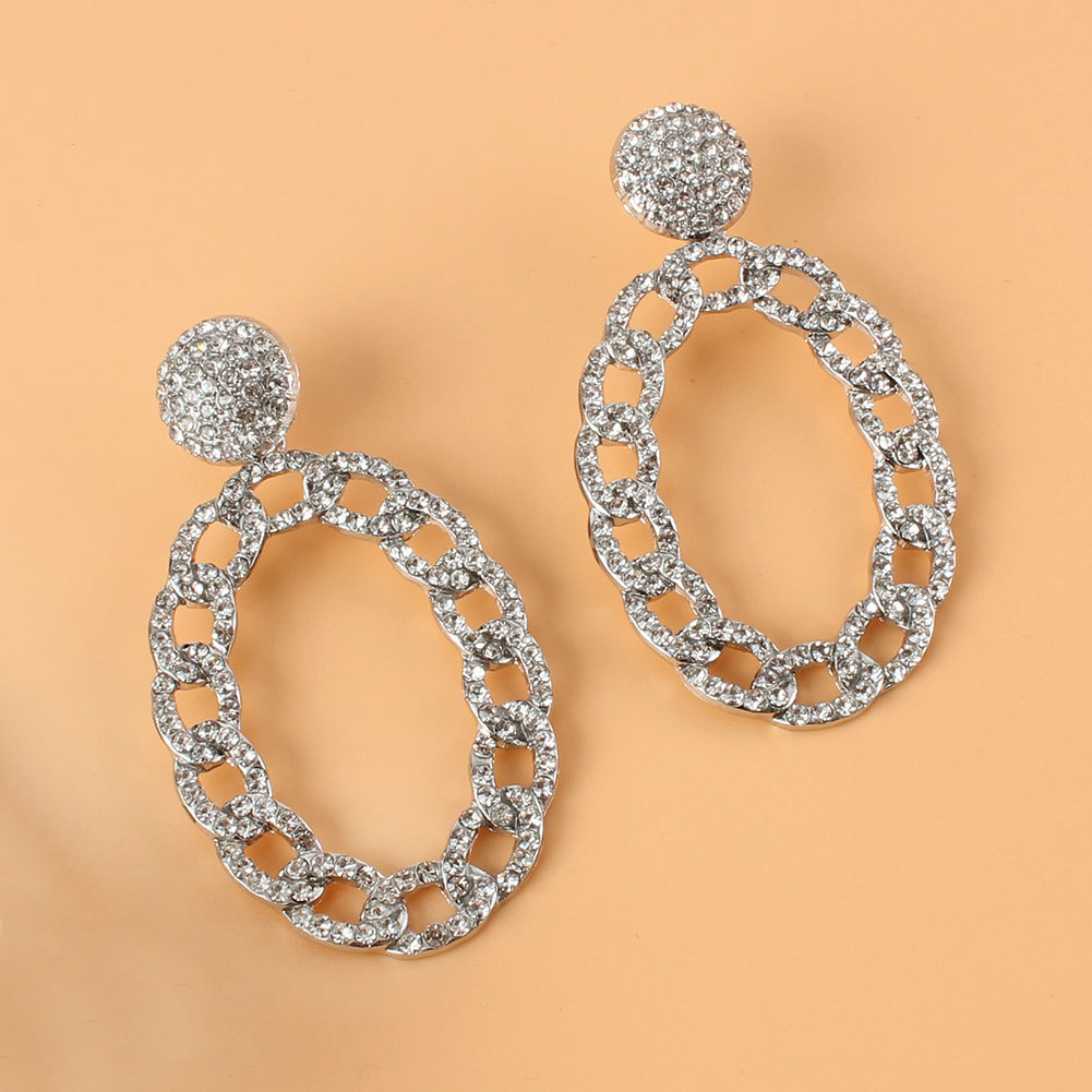 Fashion Alloy Full Diamond Chain Oval Earrings display picture 3