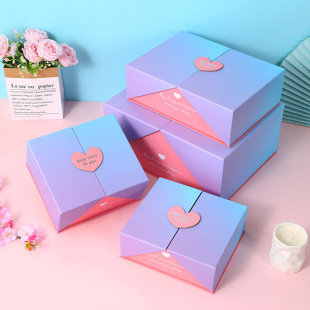 Gold-Stamped Double-Opening Gift Box, Gradient Box, Starry Sky Heart Valentine's Day Gift Box, Handmade Starry Sky Gradient Gift Box