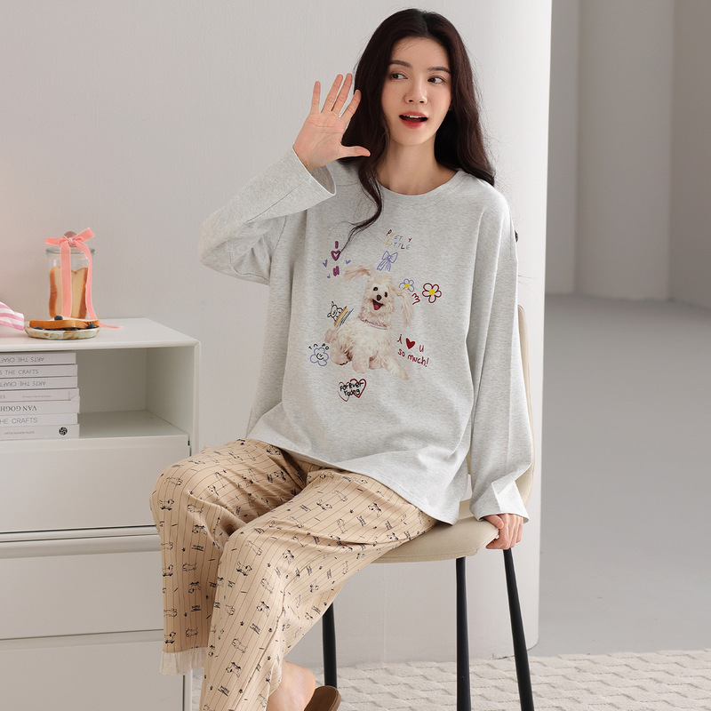 2025 Spring and Autum New Cute Cartoon Dog Pajamas for Women Winter Long-Sleeved Pants Home Clothes Can Be Worn Outside the Suit