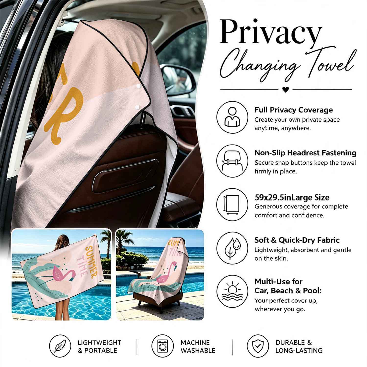 Summer bath towel and car seat cover 2-in-1, ultra-fine fiber outdoor beach and car dual-use universal seat cushion