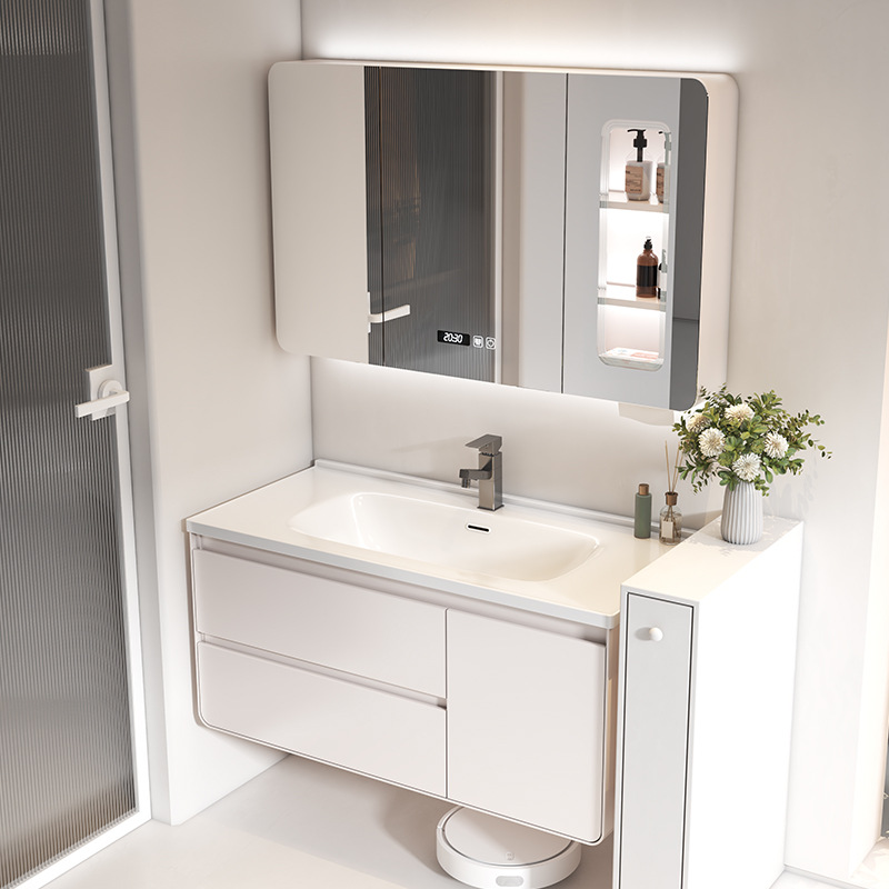 Gabinete de baño de roble personalizado, gabinete de lavabo, lavabo de roble, lavabo de cerámica, mesa de lavado inteligente