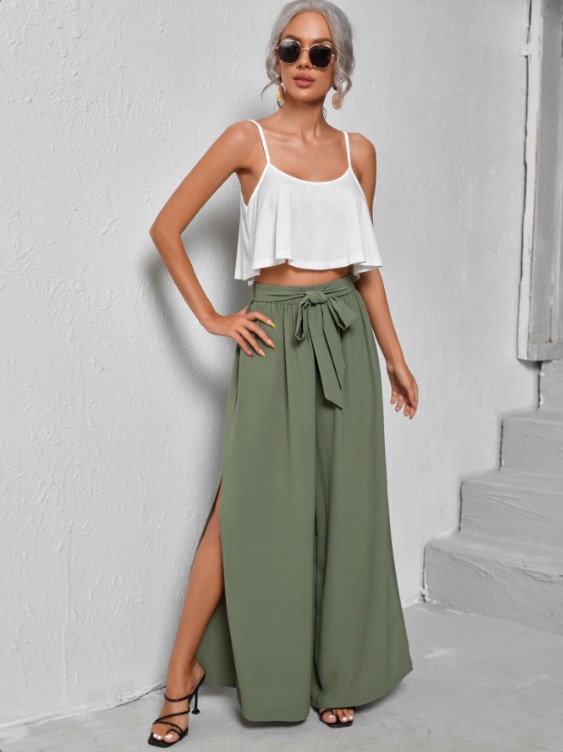 Solid Color Camisole Wide Leg High Waist Long Skorts NSGXY98609