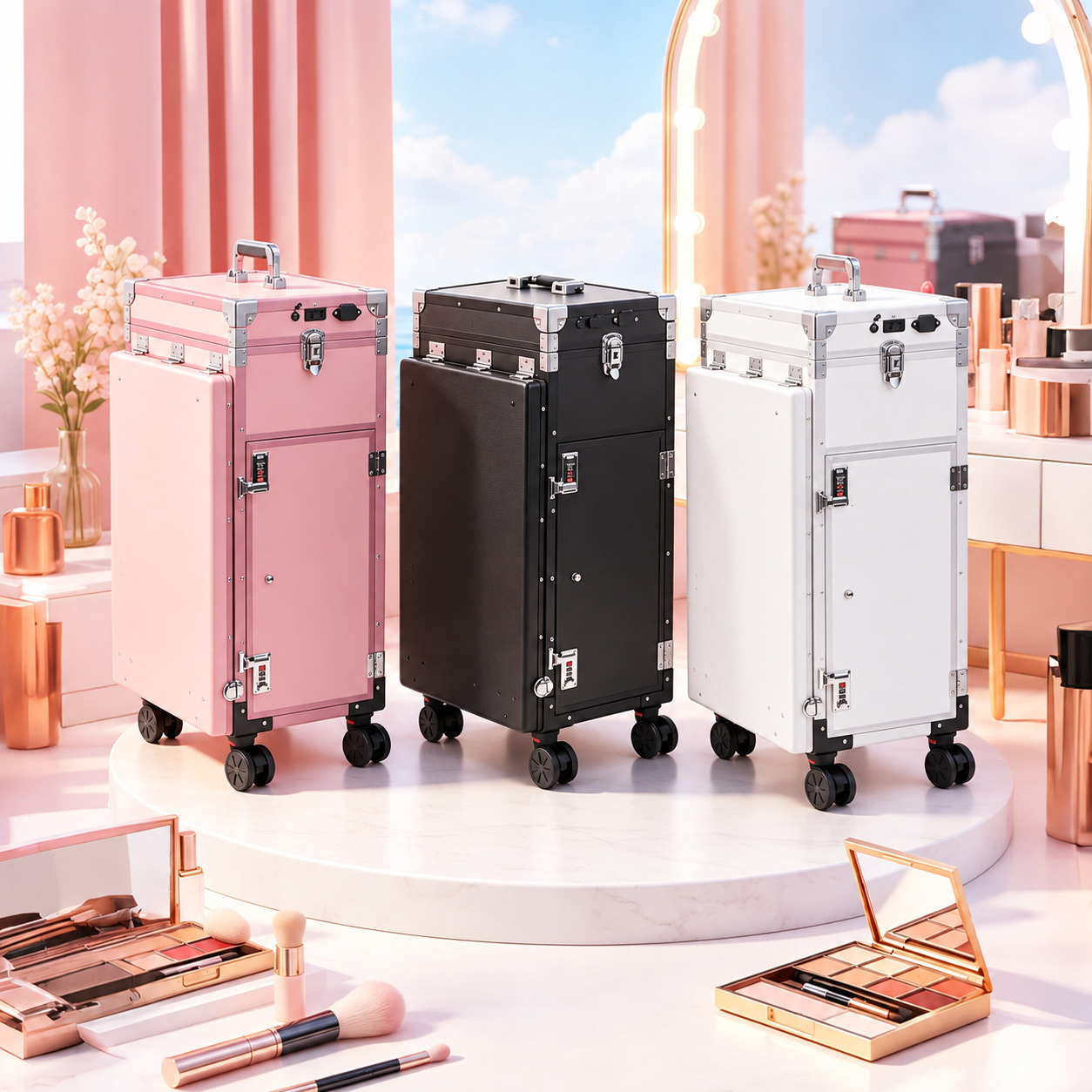 Caja de maquillaje de gran capacidad, multifuncional, ideal para cosméticos y manicura, calidad premium