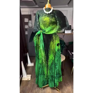 African Cross-Border Pleated Plus Size Women's Fashion Casual Suit New Printed Irregular Top Temperament Two-Piece Set