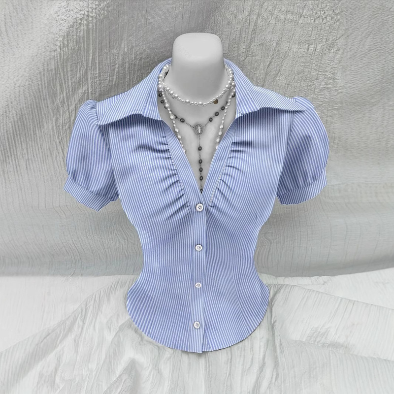 Amazon European and American Foreign Trade Cross-Border Jk Uniform Waist-Cinching Short-Sleeve Pure Desire Style Shirt for Women Summer College Style Versatile