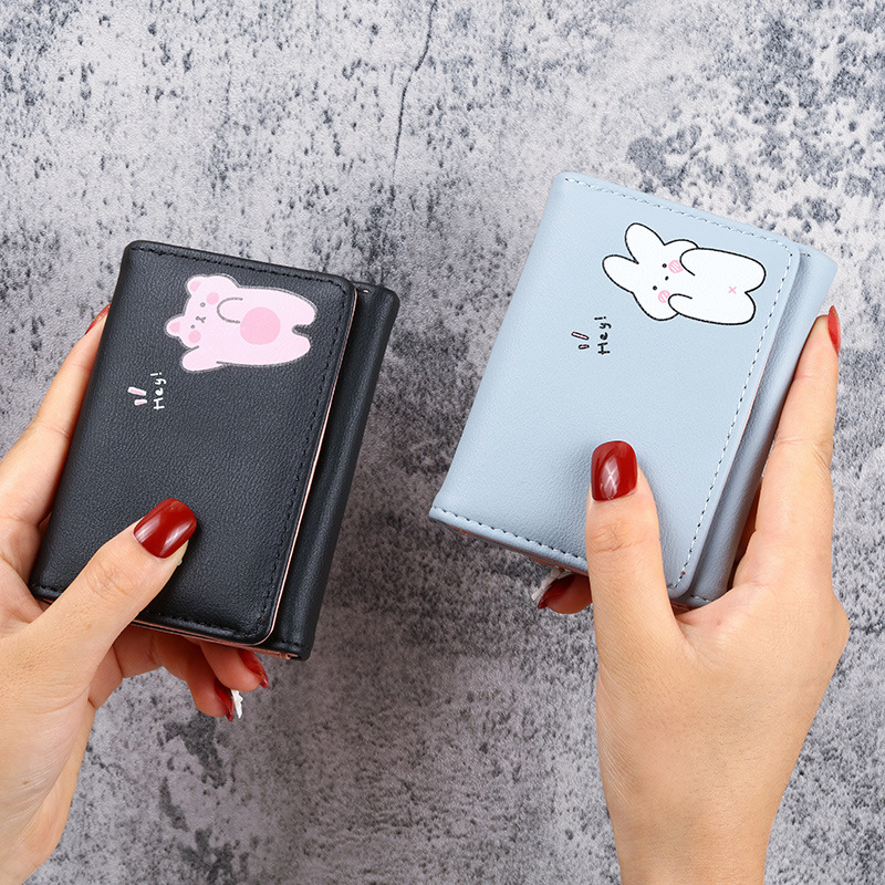 Estilo coreano pequeña cartera de las mujeres Tri-fold corto impreso lindo estudiante simple multi-tarjeta monedero de dibujos animados billetera de las mujeres