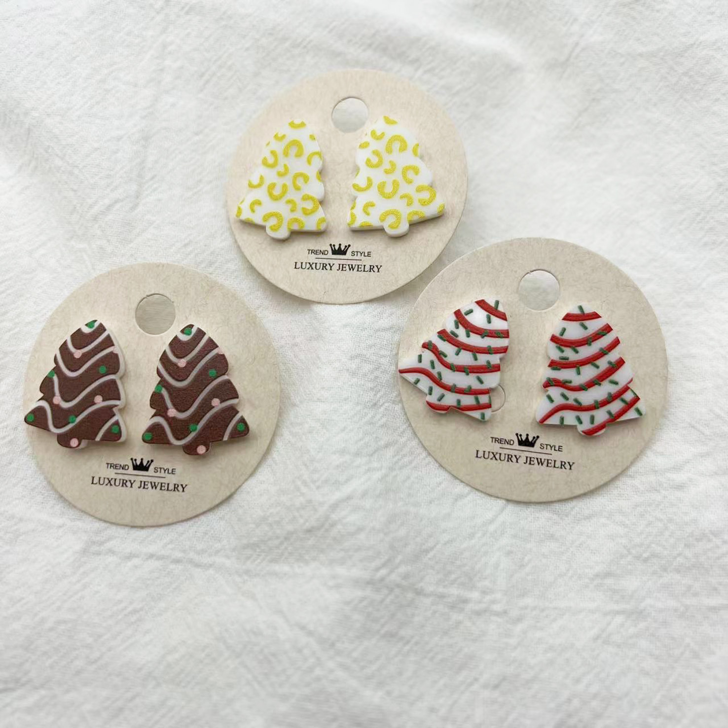Cartoon Style Christmas Tree Arylic Printing Christmas Womenu0027S Earrings 1 Pair