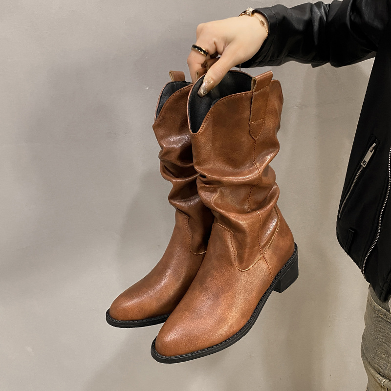 2025 Autumn and Winter New Mid-calf Boots Thick Heel Pointed Toe…