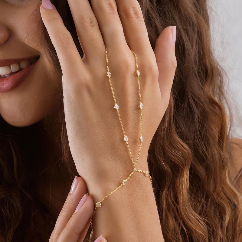New Arrival Round Tripfinger Bracelet Trendy Punk Wind Water Drill Bracelet Simple Prom Bracelet Women's Bracelet