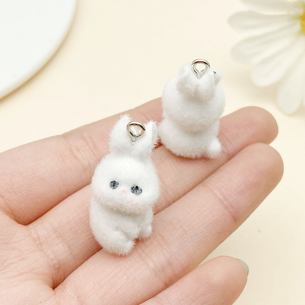 흰색 수지 무리 동물 토끼 1마리 28x15mm-22933-2.85g