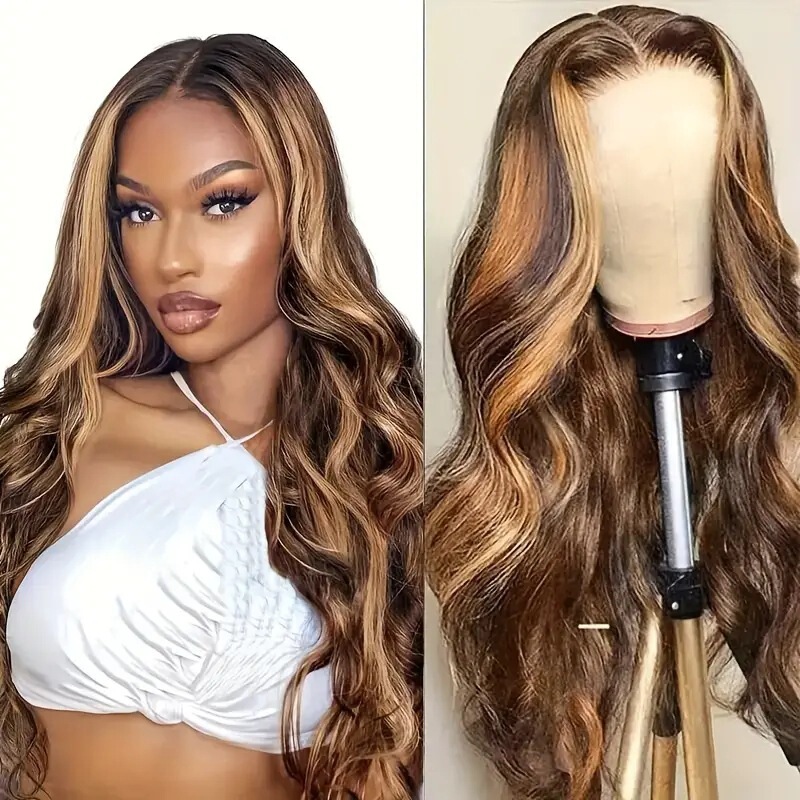 Amazon cross-border European and American fashion piano color wig hot front lace lace large wave long curly hair headgear Amazon cross-border European and American fashion piano color wig hot front lace lace large wave long curly hair headgear
