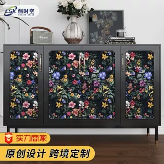 跨境法式复古墙纸墙面自粘深色花卉壁纸防水中古风柜子改造贴纸