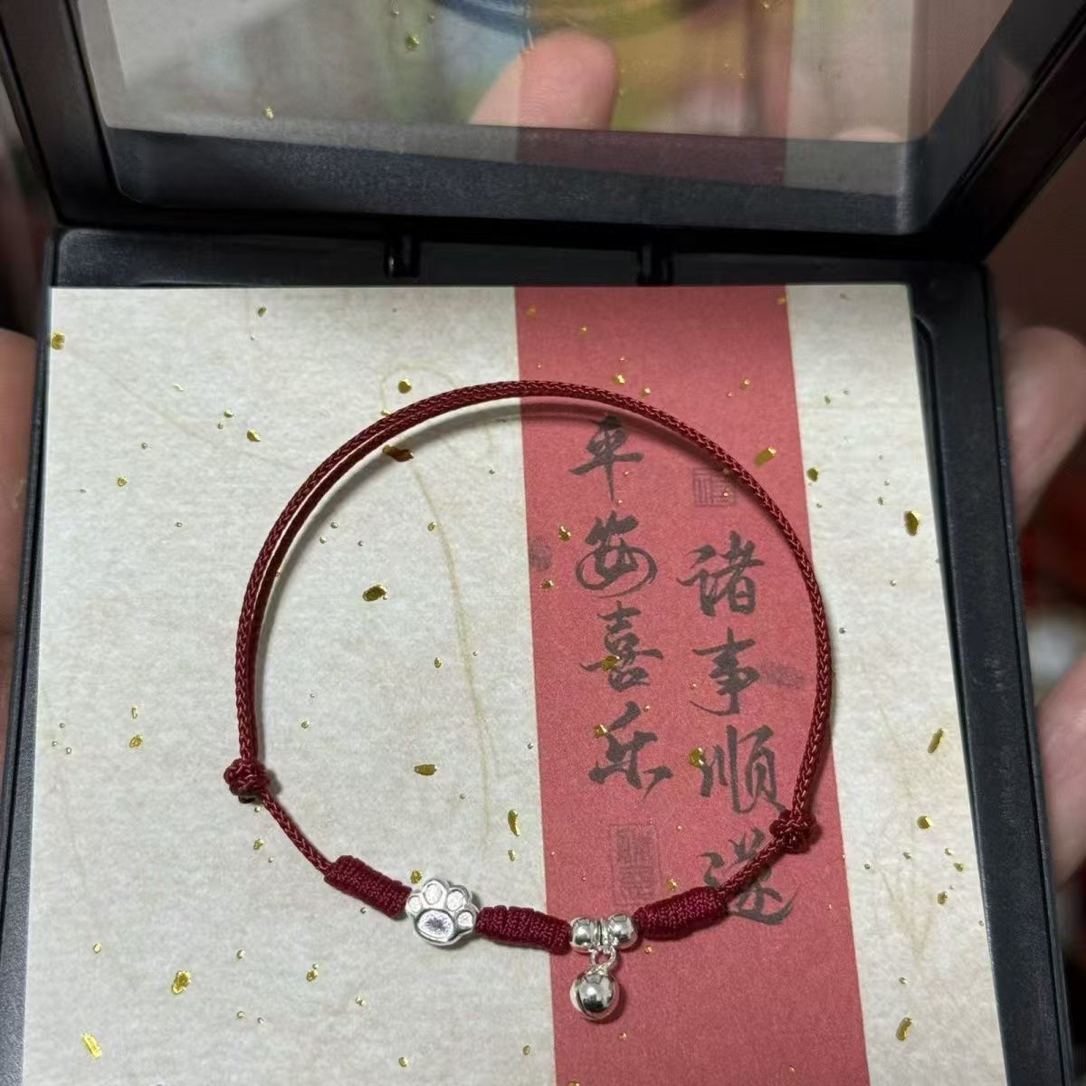 S925 Cat Claw Bell Bracelet Braided Red Rope Bracelet Good Luck Male and Female Couple Best Friend Birthday Graduation Gift