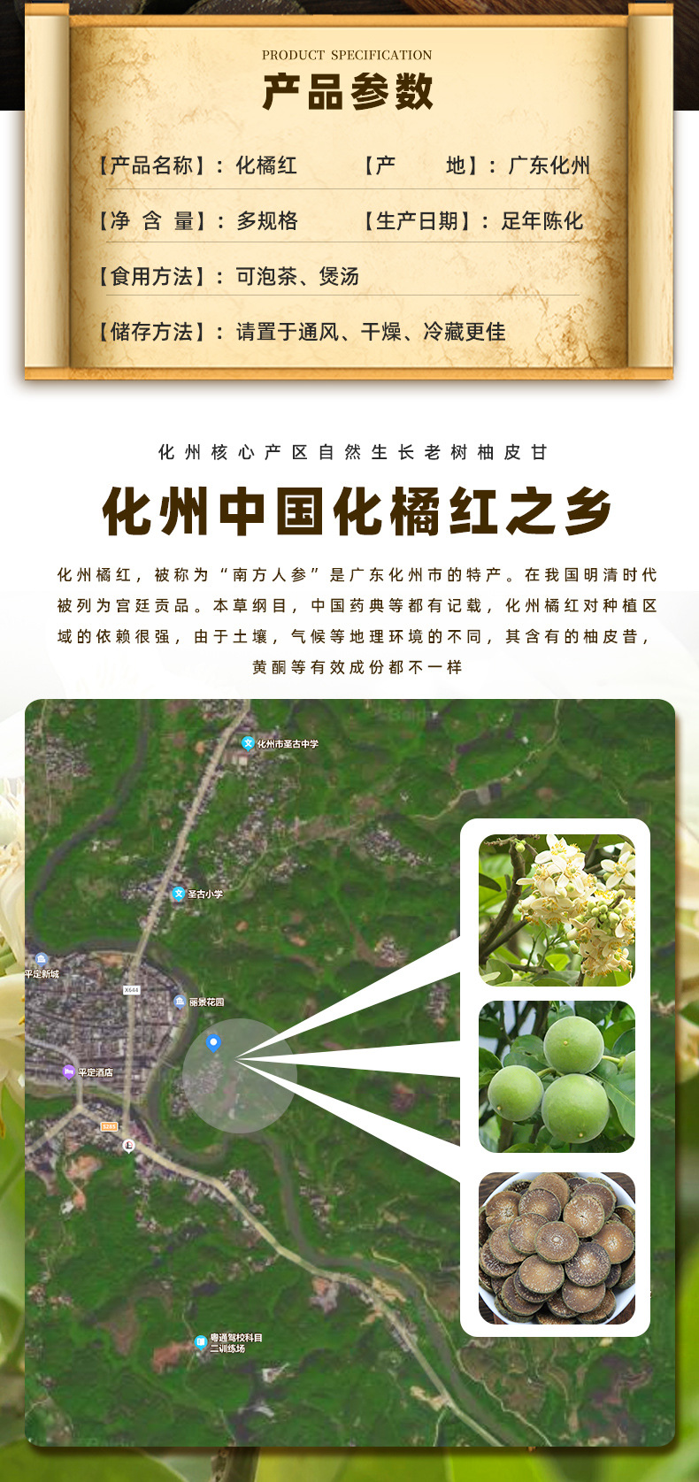 Huazhou Tangerine Peel Slices Hua Ju Hong Citrus Grandis Exocarp 500g Premium Dried Herbal Tea Slices overview