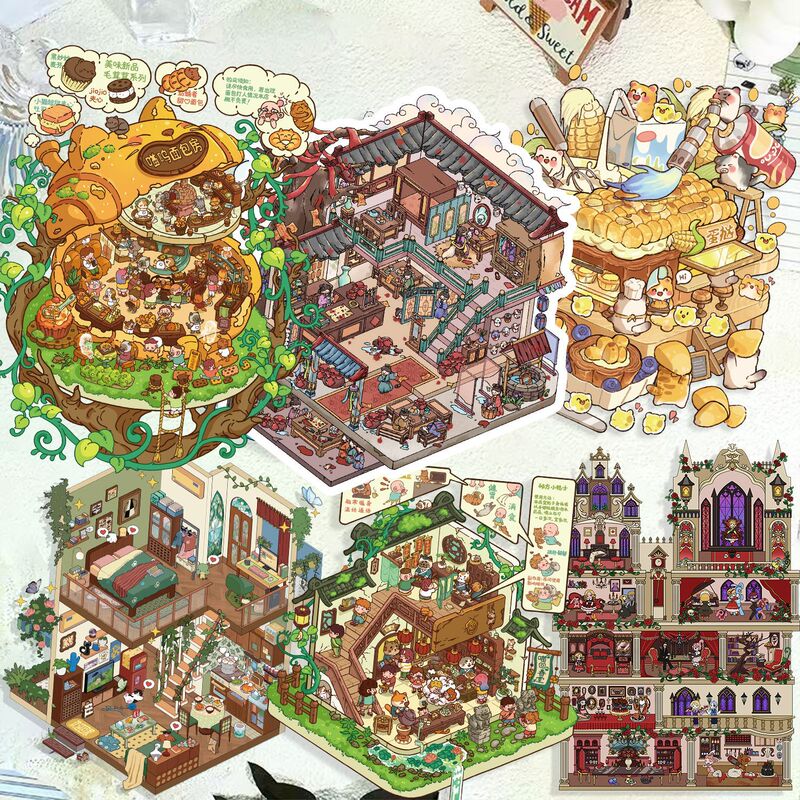 Large Landscaping Stickers 3D Stereo Miniature Scene Pet Transparent Cartoon Stickers Decompression Toys Handbook Stickers Stationery Large Landscaping Stickers 3D Stereo Miniature Scene Pet Transparent Cartoon Stickers Decompression Toys Handbook Stickers Stationery