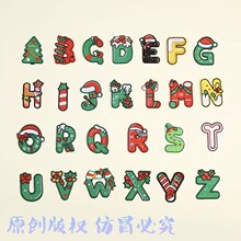 原创热销26个圣诞英文字母刺绣布贴服装辅料节日元素章仔工厂批发