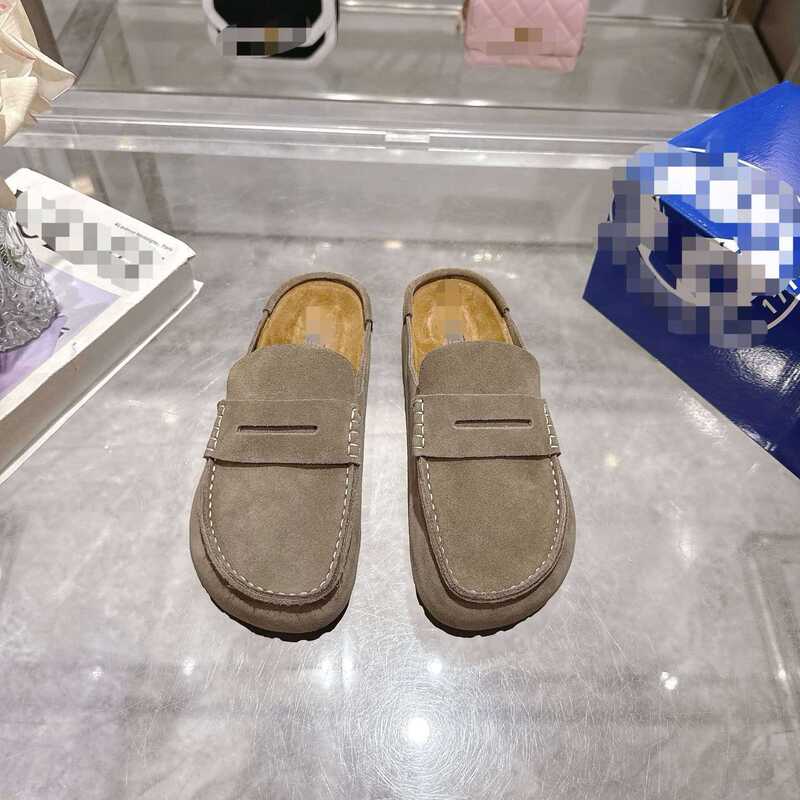 Imported silk-cow suede, unisex classic and fashionable slip-on shoes, new thick-soled half-shoes