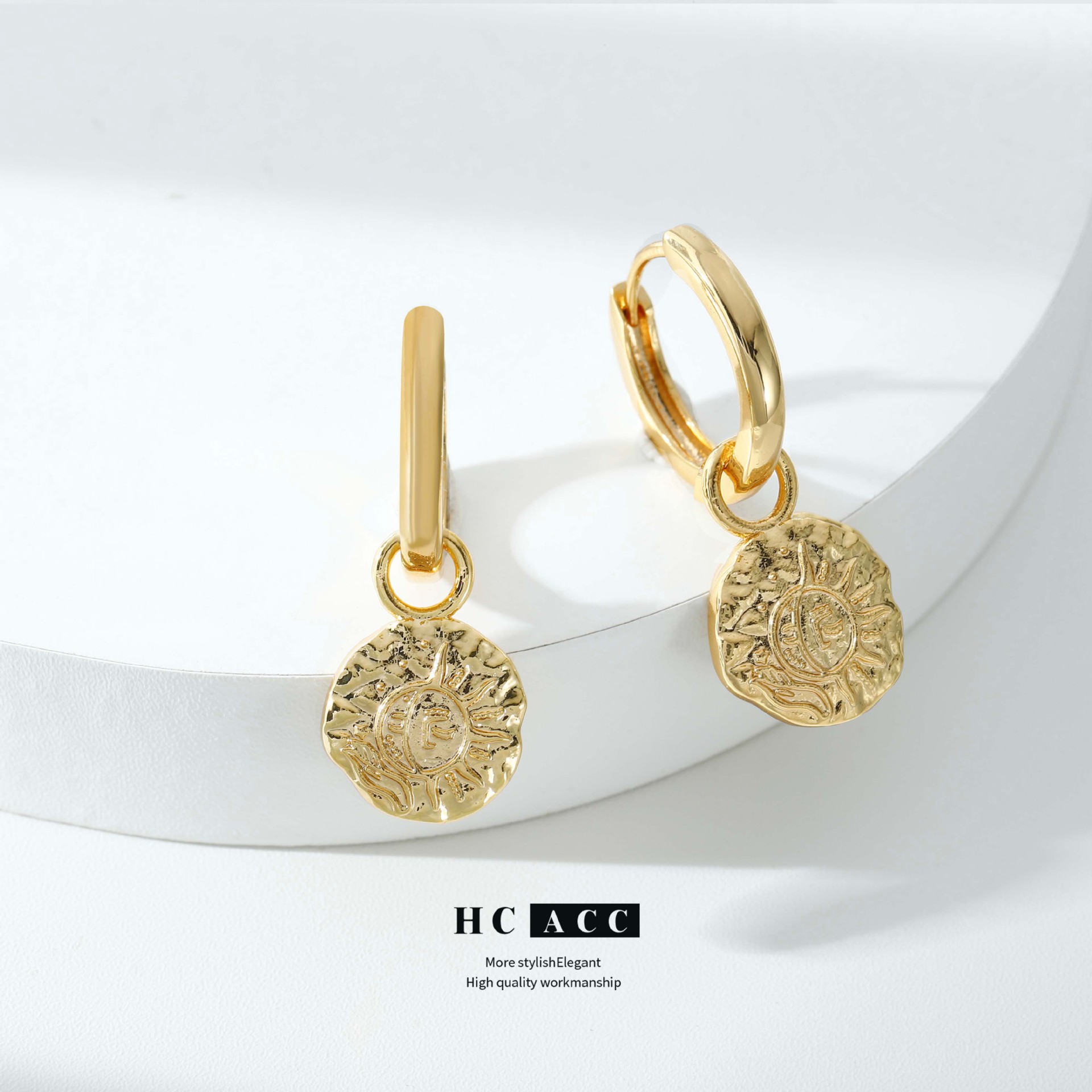 sun-pendant-earrings-irregular-middle-ancient-texture-distinctive-female-ear-buckle-niche-necklace-women-jewelry