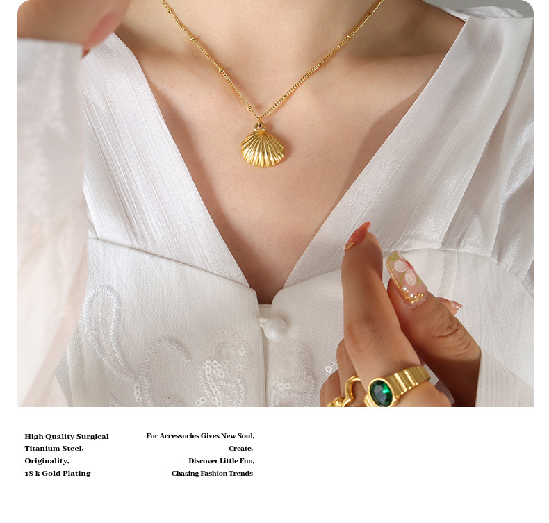 Elegant Shell Titanium Steel Pendant Necklace Plating Stainless Steel Necklaces_colorza_4