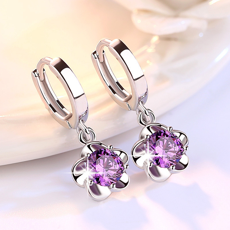 Cross-border Hot Plum Elegant Zircon Ear Drop Earrings Women's High Sense Fashion Joker Plum Blossom Ear Buckle Earrings Wholesale